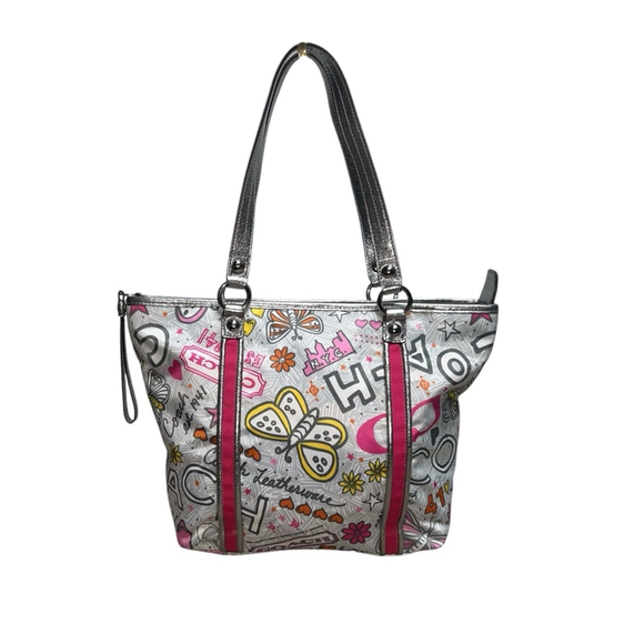 Coach Vintage Poppy Metallic Bandana Graffiti Butterfly Shoulder Bag Tote Purse - Picture 2 of 16